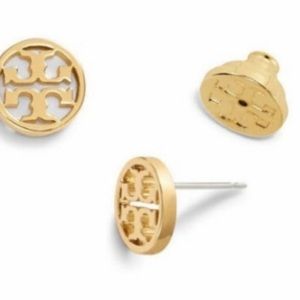 round gold tory burch logo earrings